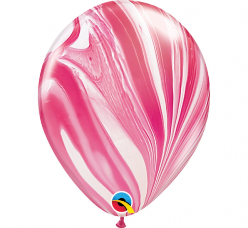 Apdrukāts lateksa balons, pastel SuperAgate red-white. (30 см)