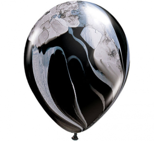 Apdrukāts lateksa balons, pastel agate black-white (30 cm)