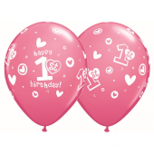 Apdrukāts lateksa balons " 1st Happy Birthday " (30 cm)
