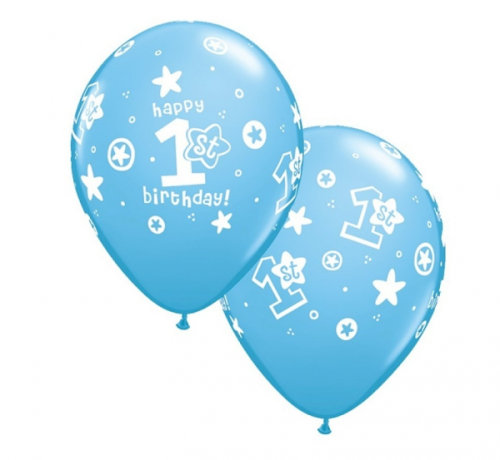 Apdrukāts lateksa balons"with overprint " 1st Happy Birthday " (30 см)