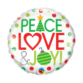 Воздушный шар из фольги 45 см Peace Love&Joy, dots
