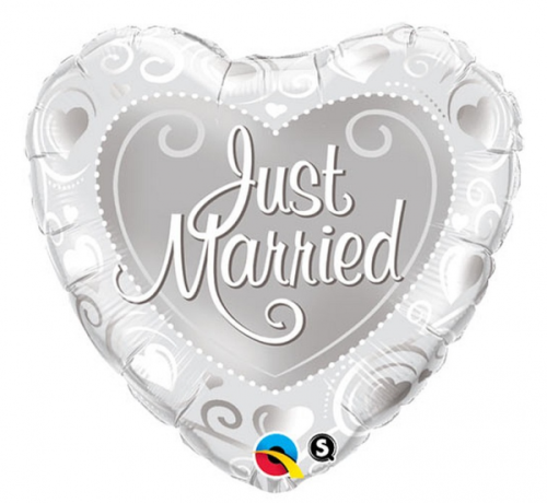 45 cm Folija balons HRT "Just Married" (silver hearts)