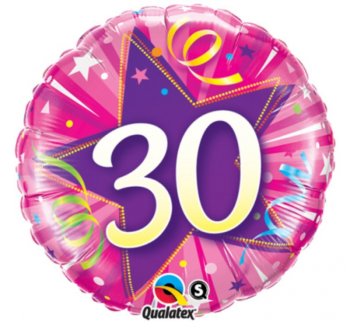 Воздушный шар из фольги 45 см "Number 30" pink
