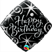 Воздушный шар из фольги 45 см SQR "Happy Birthday" black-white