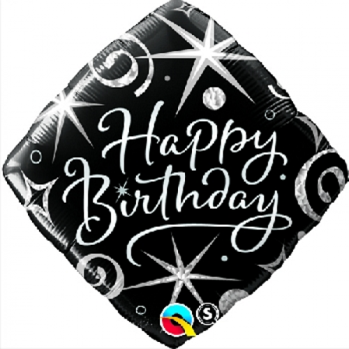 45 cm Folija balons SQR "Happy Birthday" black-white