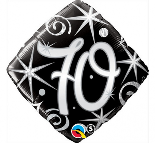 45 cm Folija balons SHP "70", black sparkles and swirls
