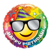 Воздушный шар из фольги 45 см - "Happy Birthday Smiley"