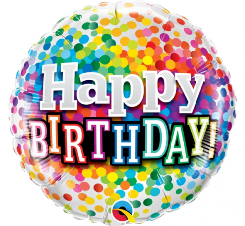 Воздушный шар из фольги 45 см CIR - "Happy Birthday Rainbow Confetti"