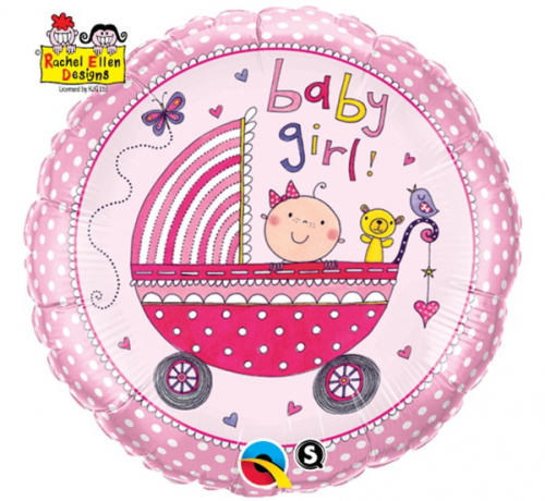 Воздушный шар из фольги 45 см Baby Girl (pink stroller) "