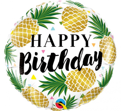 Воздушный шар из фольги 45 см - "Birthday Golden Pineapples"