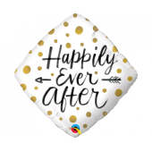 45 cm Folija balons - "HAPPILY EVER AFTER" GOLD DOTS