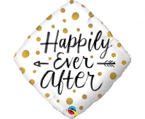 45 cm Folija balons - "HAPPILY EVER AFTER" GOLD DOTS