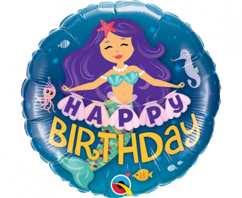 Воздушный шар из фольги 45 см - Happy Birthday Mermaid