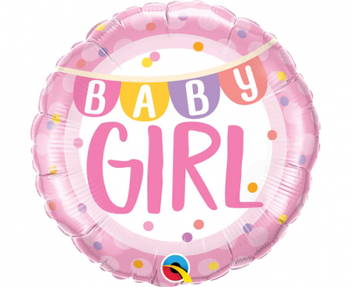45 cm Folija balons - Baby Girl Banner & Dots