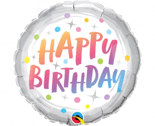 45 cm Folija balons Happy Birthday, rainbow dots