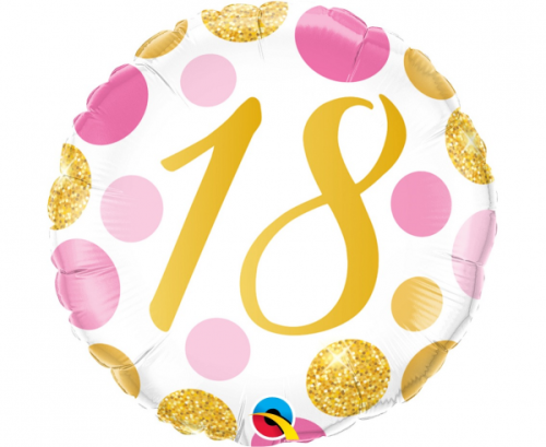 45 cm Folija balons, 18 th birthday, rose-gold dots