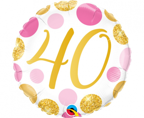 45 cm Folija balons, 40 th birthday, rose-gold dots
