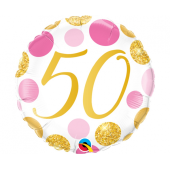 45 cm Folija balons CIR 40 Birthday, rose-gold dots