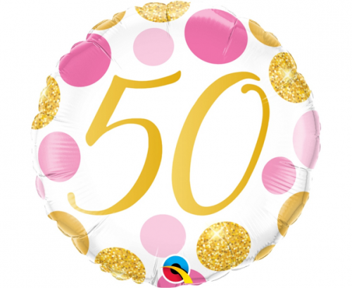 45 cm Folija balons CIR 40 Birthday, rose-gold dots