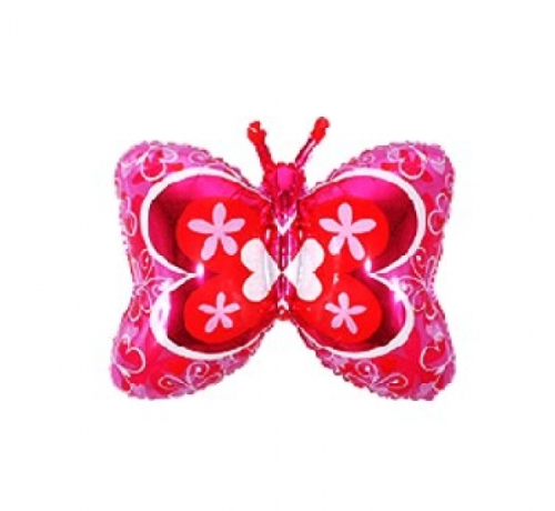 Folija balons 75 cm FX -" Butterfly LUX "(rozā, sarkana centrs)