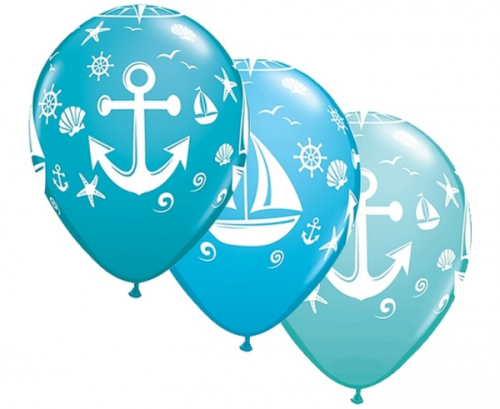 Apdrukāts lateksa balons "Sailboat and Anchor" (30 cm)