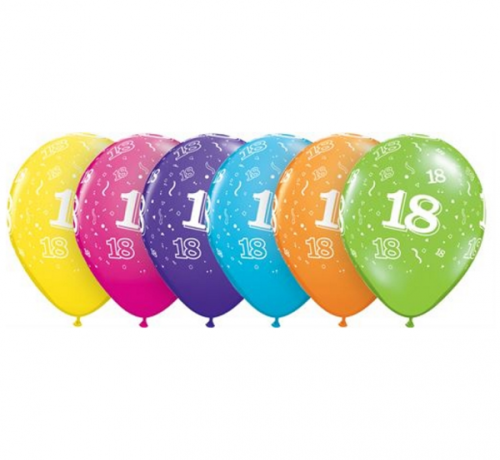 Apdrukāts lateksa balons"with overprint " 18 " (30 cm)