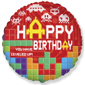 Balons (18`` / 46 cm) Aplis, Daudz laimes dzimšanas dienā (pikseļi), Sarkans, 1 gab.