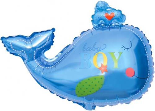 Шар (33''/84 см) Фигура, Маленький кит для мальчика, Голубой, 1 шт. Шар (33''/84 см) Фигура, Маленький кит для мальчика, Голубой, 1 шт.