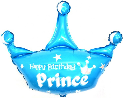 Шар с клапаном (17''/43 см) Мини-фигура, Корона, С Днем Рождения, Принц, Голубой, 1 шт.