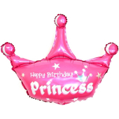 Шар с клапаном (17''/43 см) Мини-фигура, Корона, С Днем Рождения, Принцесса, Розовый, 1 шт.