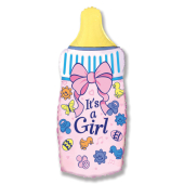 Шар (14''/36 см) Мини-фигура, Бутылочка для малышки девочки, Розовый, 1 шт.