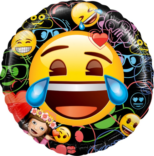 Шар (18''/46 см) Круг, Смайл, Emoji, Черный, 1 шт. в упак.