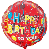 Balons (18`` / 46cm) Aplis, Daudz laimes dzimšanas dienā (lentes), Sarkans, 1gab