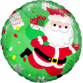 Шар (18''/46 см) Круг, Дед Мороз с подарками, Зеленый, 1 шт.