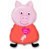 Фольгированный шар (32''/81 см)  свинка Пеппа с сердцем, розовый, 1 шт.
