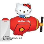 Шар (36''/91 см) Фигура, Hello Kitty, Котенок в самолете, Красный, 1 шт. в упак.