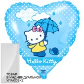 Шар (18''/46 см) Сердце, Hello Kitty, Котенок с зонтиком, Голубой, 1 шт. в упак.