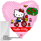 Шар (18''/46 см) Сердце, Hello Kitty, Котенок на велосипеде, Розовый, 1 шт. в упак.