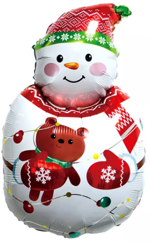 Шар (34''/86 см) Фигура, Снеговик с плюшевым мишкой, 1 шт.