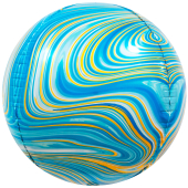 Шар (24''/61 см) Сфера 3D, Мраморная иллюзия, Голубой, Агат, 1 шт.