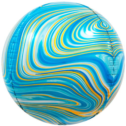 Шар (24''/61 см) Сфера 3D, Мраморная иллюзия, Голубой, Агат, 1 шт.