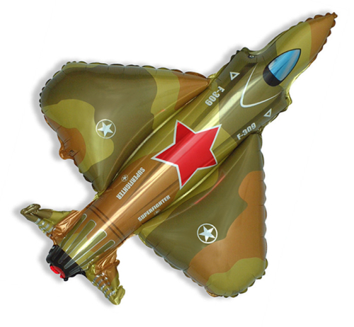 Шар (39''/99 см) Фигура, Самолет Истребитель, Военный, 1 шт. Шар (39''/99 см) Фигура, Самолет Истребитель, Военный, 1 шт.