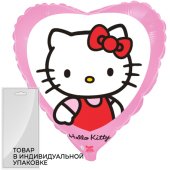 Шар (18''/46 см) Сердце, Hello Kitty, Котенок с бантиком, Розовый, 1 шт. в упак.