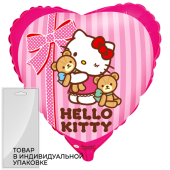 Шар (18''/46 см) Сердце, Hello Kitty, Котенок и любимые игрушки, Розовый, 1 шт. в упак.