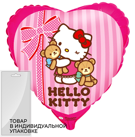 Шар (18''/46 см) Сердце, Hello Kitty, Котенок и любимые игрушки, Розовый, 1 шт. в упак. Шар (18''/46 см) Сердце, Hello Kitty, Котенок и любимые игрушки, Розовый, 1 шт. в упак.