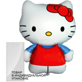 Шар (26''/66 см) Фигура, Hello Kitty, Котенок с бантиком, Голубой, 1 шт. в упак.