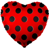 Шар (18''/46 см) Сердце, Черные точки, Красный, 1 шт.
