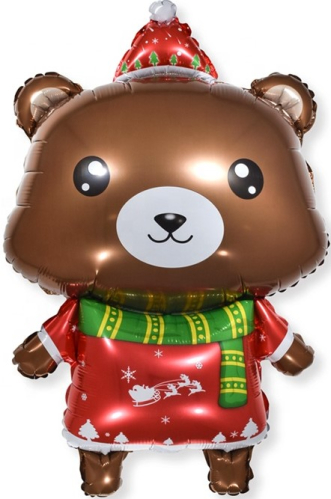 Шар с клапаном (13''/33 см) Мини-фигура, Новогодний мишка, 1 шт.