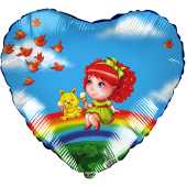 Шар (19''/48 см) Сердце, Девочка на радуге, Голубой, 1 шт.