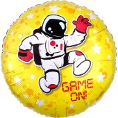 Шар (18''/46 см) Круг, Начало Игры! (космонавт и звезды), Желтый, 1 шт.